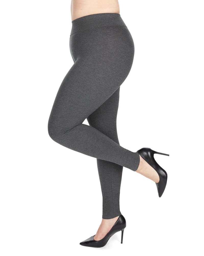 Side of a model wearing a size L-XL Cotton Blend Basic Yoga Pants in Gray Heather by Memoi. | dia_product_style_image_id:299560